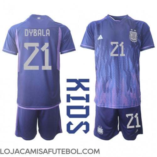 Camisa de Futebol Argentina Paulo Dybala #21 Equipamento Secundário Infantil Mundo 2022 Manga Curta (+ Calças curtas)